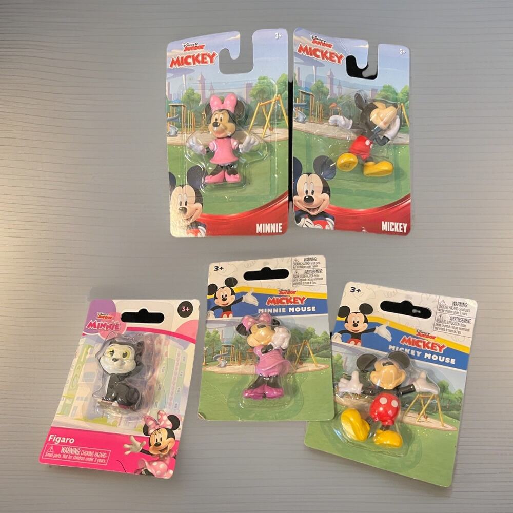 Disney Mickey Minnie Mouse Figaro Cat Mini Figures Toys 2019-2023 Lot Of 5 New